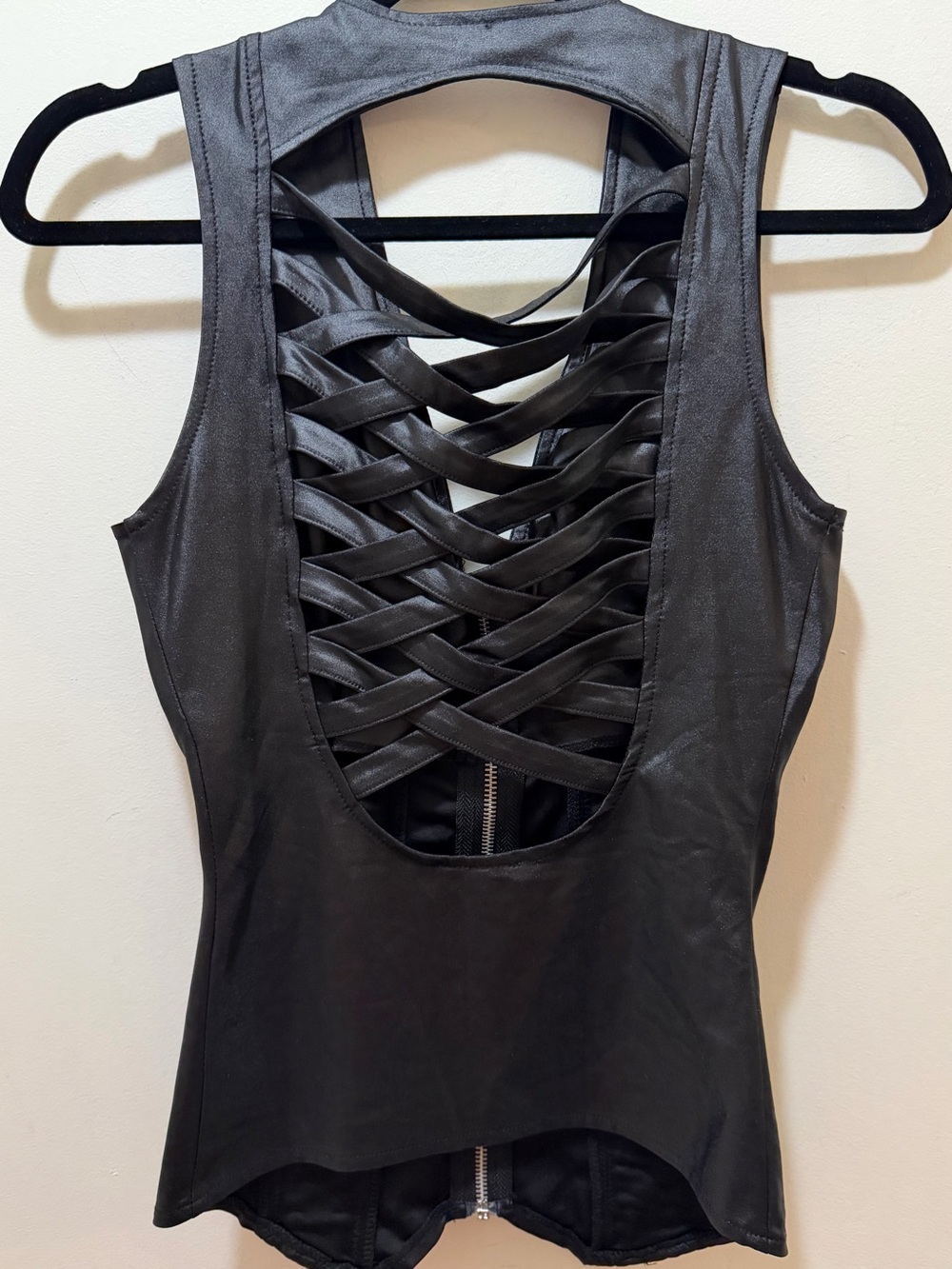 Oh Yes! Faux Leather Front Lace-Up Zip-Up Corset Top - Picture 6 of 11